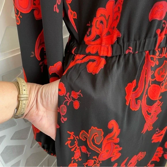 Tory Burch Floral Jersey Dress in Black Mountain Paisley sz L Large - Picture 9 of 16